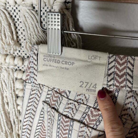 LOFT Modern Cuffed Crop Slim Herringbone Print Pants 27/4 - Picture 5 of 7